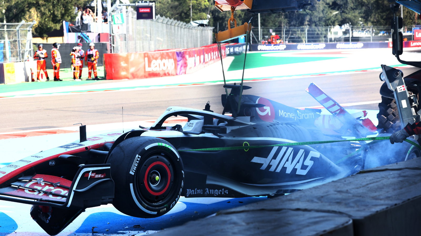 Kevin Magnussen (DEN) Haas VF-23 crashed out of the race. Formula 1 World Championship, Rd 20, Mexican Grand Prix, Mexico
