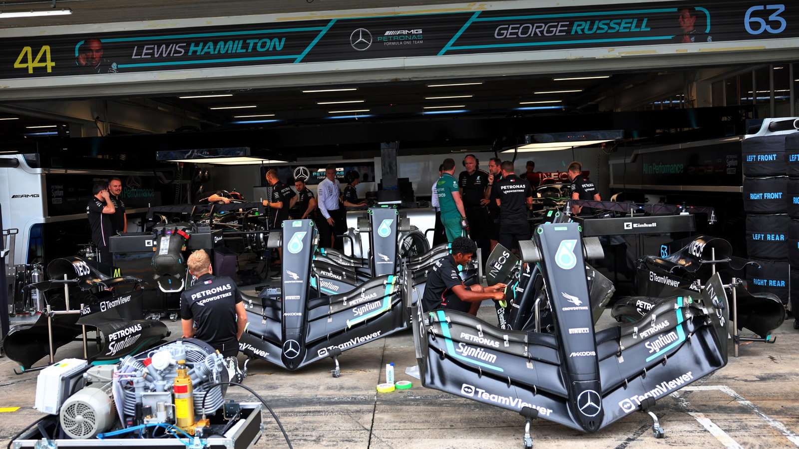 Mercedes AMG F1 build up the Mercedes AMG F1 W14. Formula 1 World Championship, Rd 21, Brazilian Grand Prix, Sao Paulo,