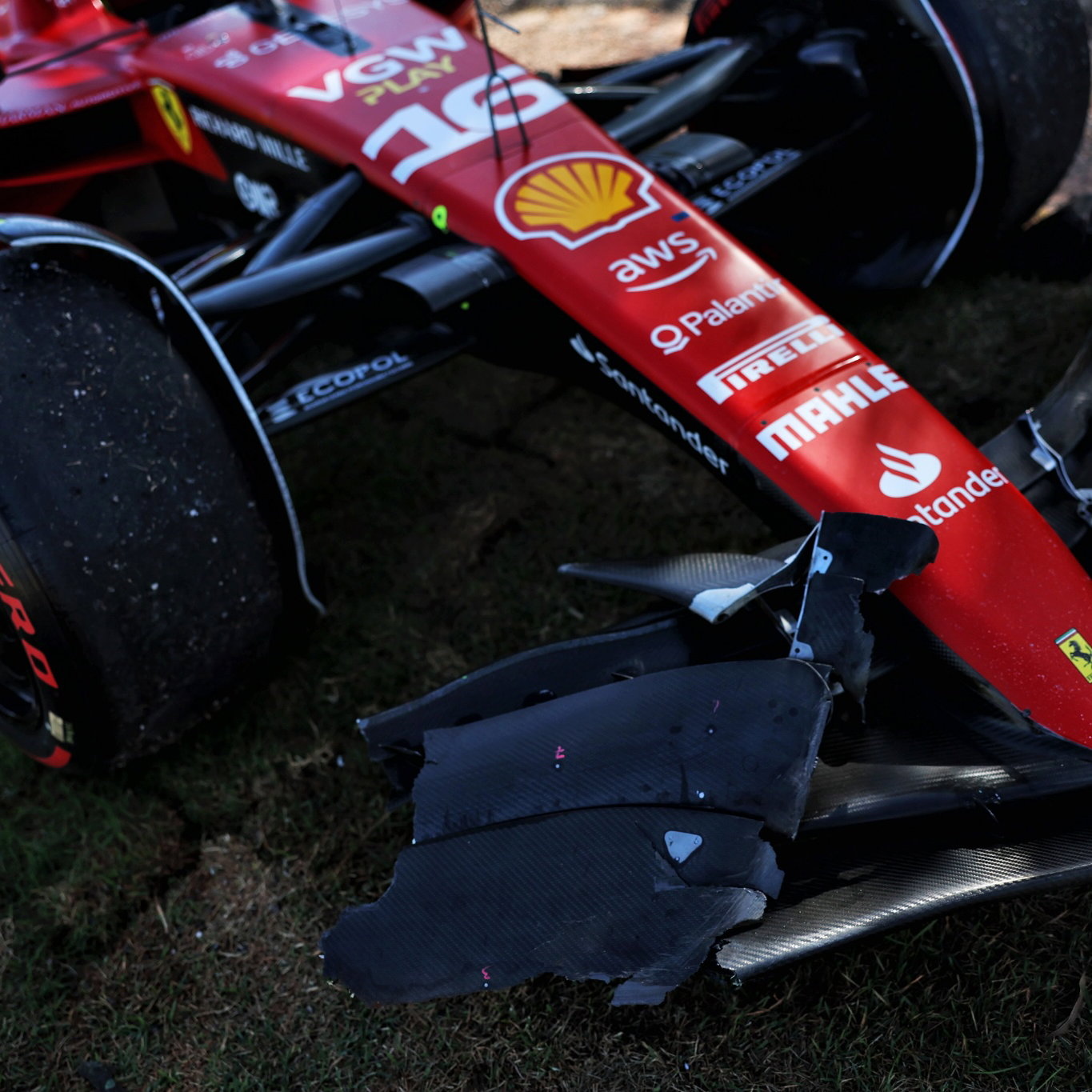 The damaged Ferrari SF-23 of race retiree Charles Leclerc (MON) Ferrari. Formula 1 World Championship, Rd 21, Brazilian