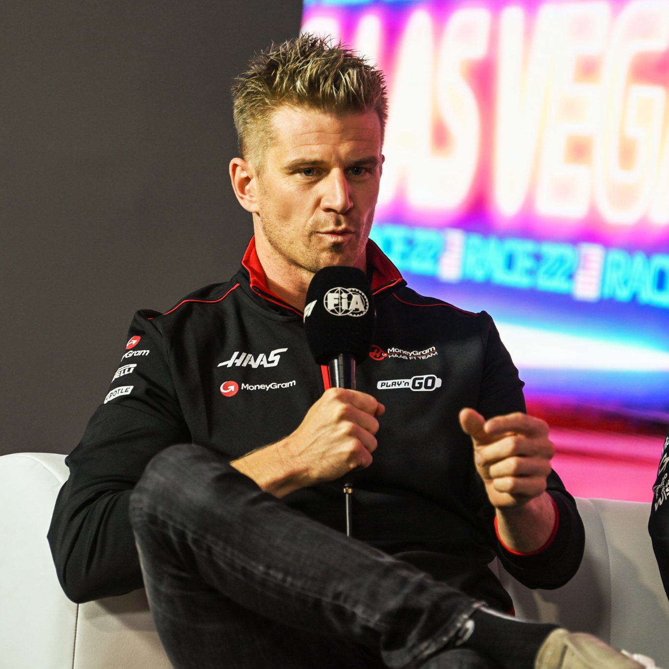 Nico Hulkenberg (GER) Haas F1 Team in the FIA Press Conference. Formula 1 World Championship, Rd 22, Las Vegas Grand Prix,