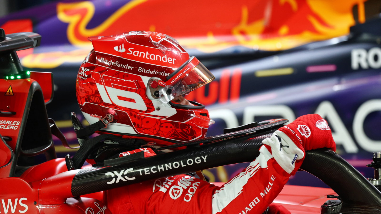 Pole sitter Charles Leclerc (MON) Ferrari SF-23 in qualifying parc ferme. Formula 1 World Championship, Rd 22, Las Vegas