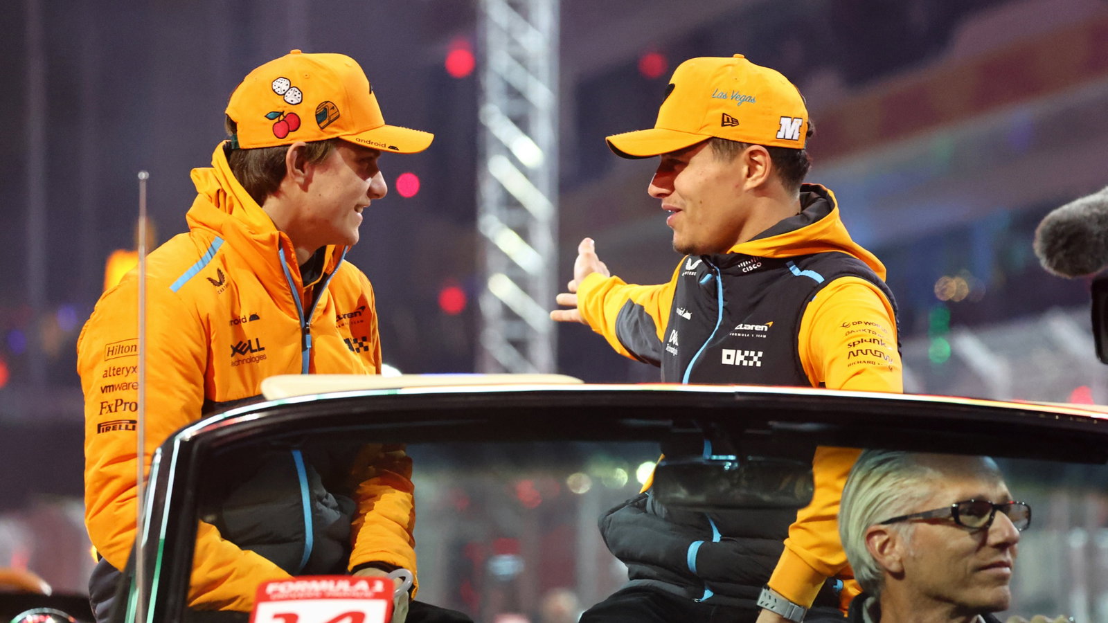 (L to R): Oscar Piastri (AUS) McLaren and Lando Norris (GBR) McLaren on the drivers' parade. Formula 1 World Championship,