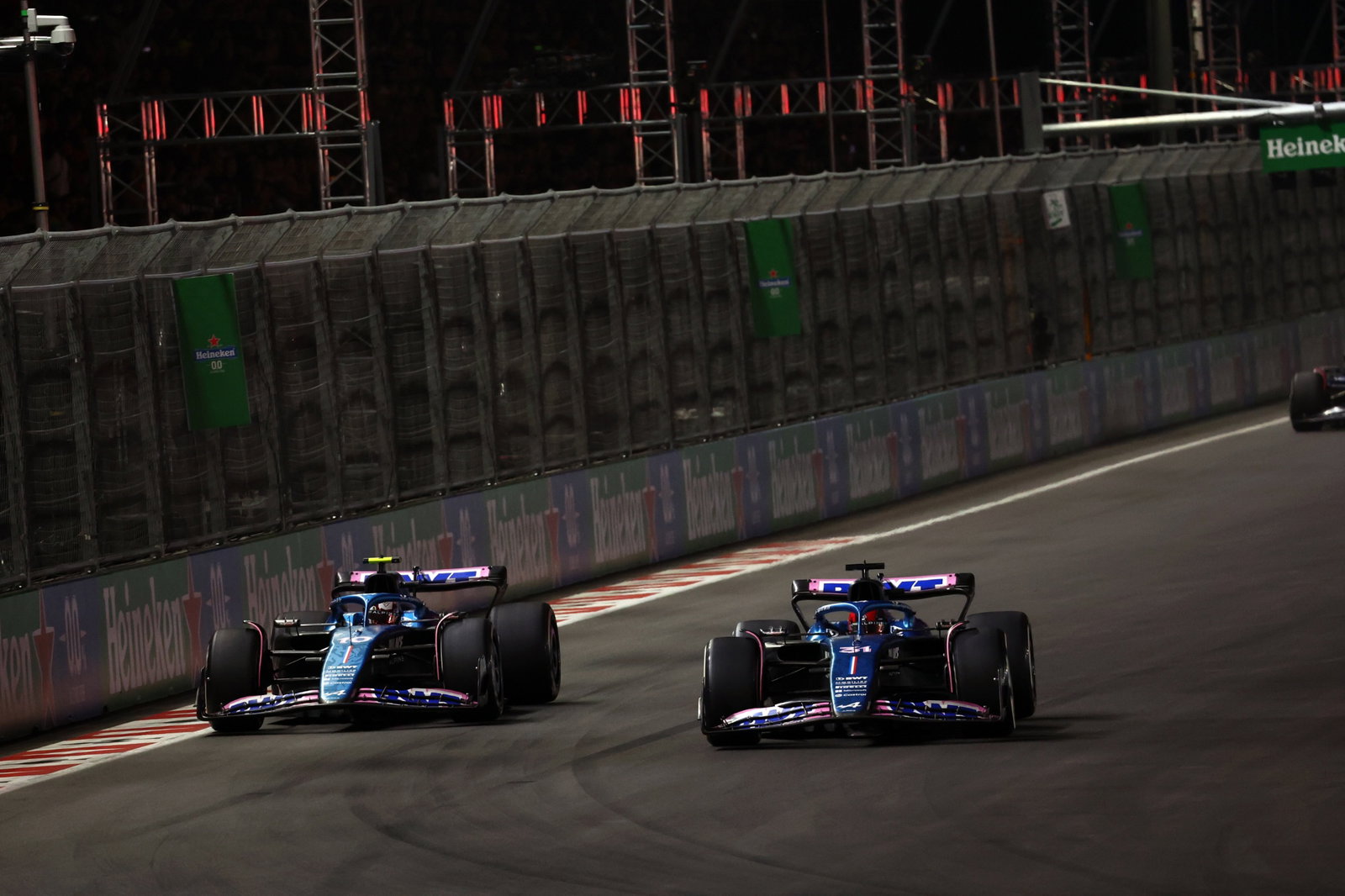 (L to R): Pierre Gasly (FRA) Alpine F1 Team A523 and Esteban Ocon (FRA) Alpine F1 Team A523 battle for position. Formula 1