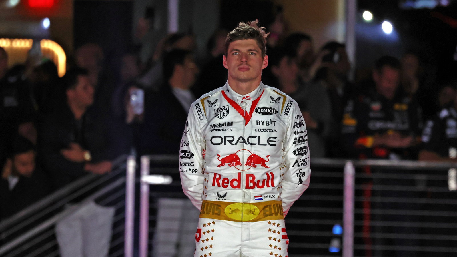Race winner Max Verstappen (NLD) Red Bull Racing celebrates on the podium. Formula 1 World Championship, Rd 22, Las Vegas