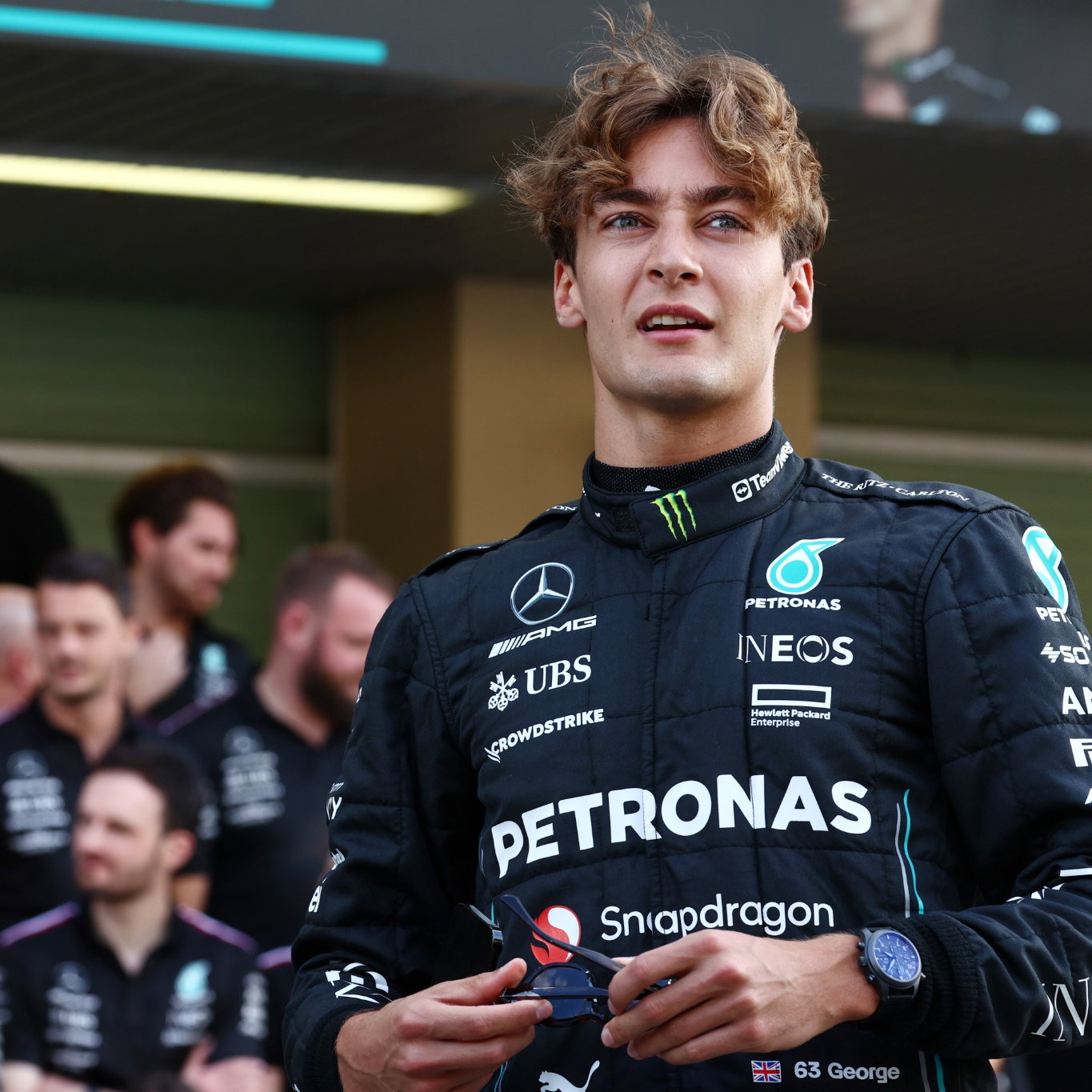 George Russell (GBR) Mercedes AMG F1 at a team photograph. Formula 1 World Championship, Rd 23, Abu Dhabi Grand Prix, Yas
