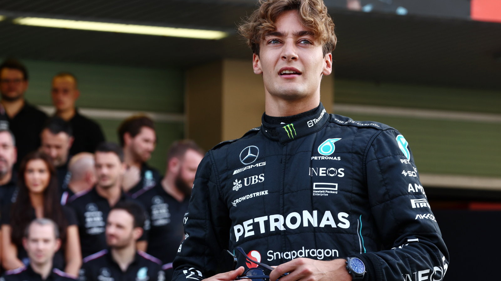 George Russell (GBR) Mercedes AMG F1 at a team photograph. Formula 1 World Championship, Rd 23, Abu Dhabi Grand Prix, Yas