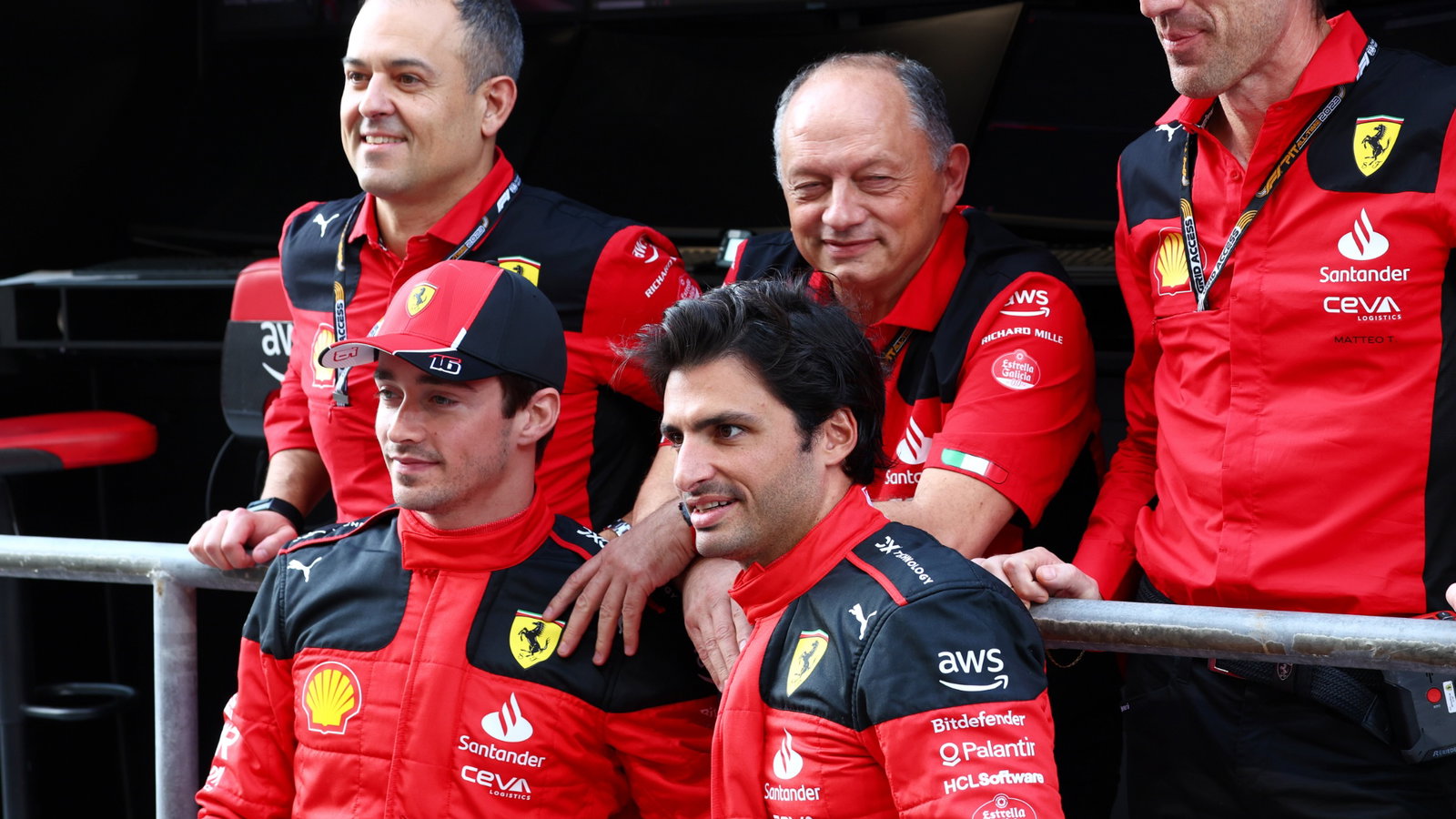 Charles Leclerc (MON) Ferrari; Carlos Sainz Jr (ESP) Ferrari; Diego Ioverno (ITA) Ferrari Sporting Director; Frederic
