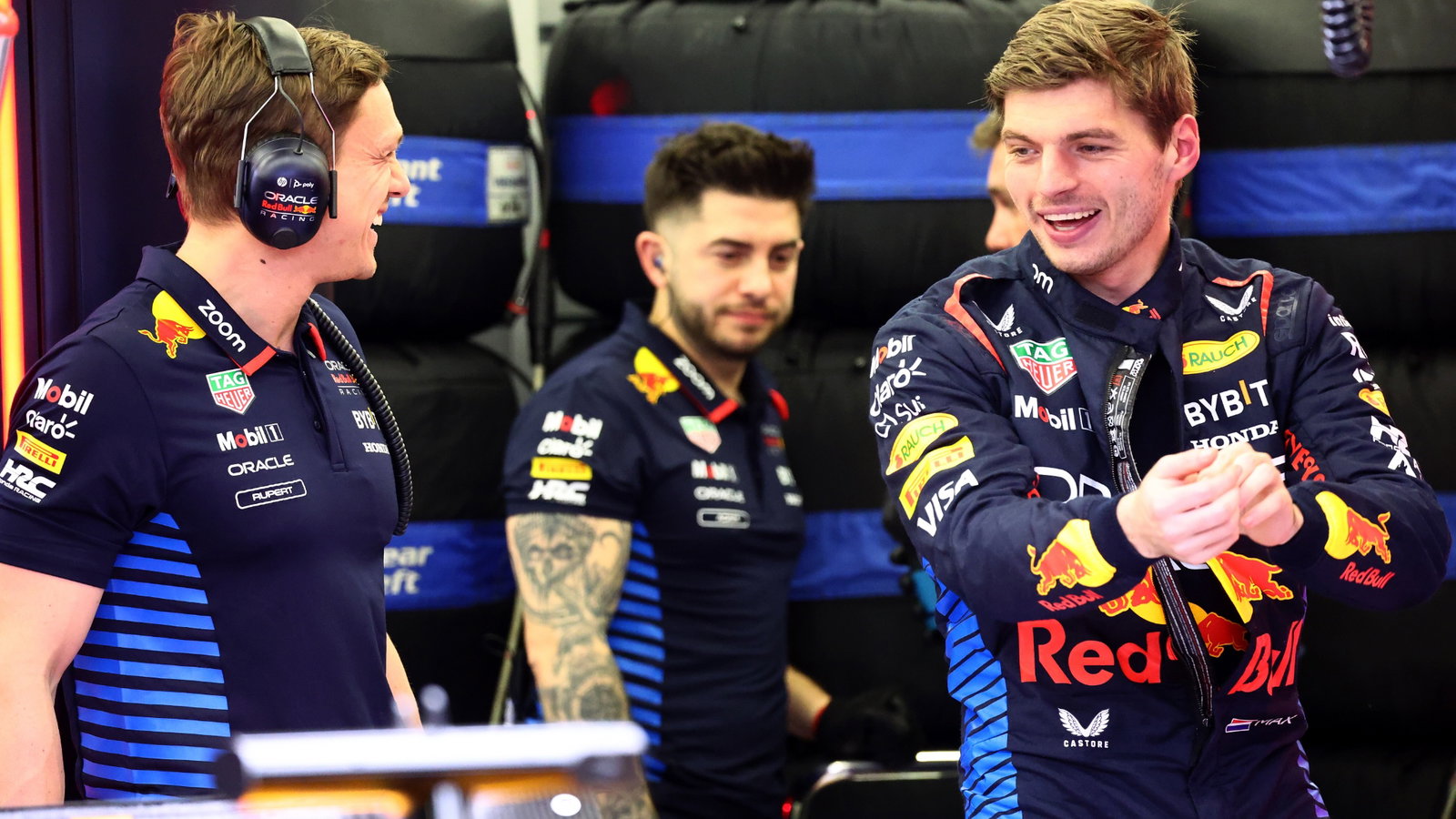 (L to R): Rupert Manwaring (GBR) Red Bull Racing Performance Coach with Max Verstappen (NLD) Red Bull Racing. Formula 1