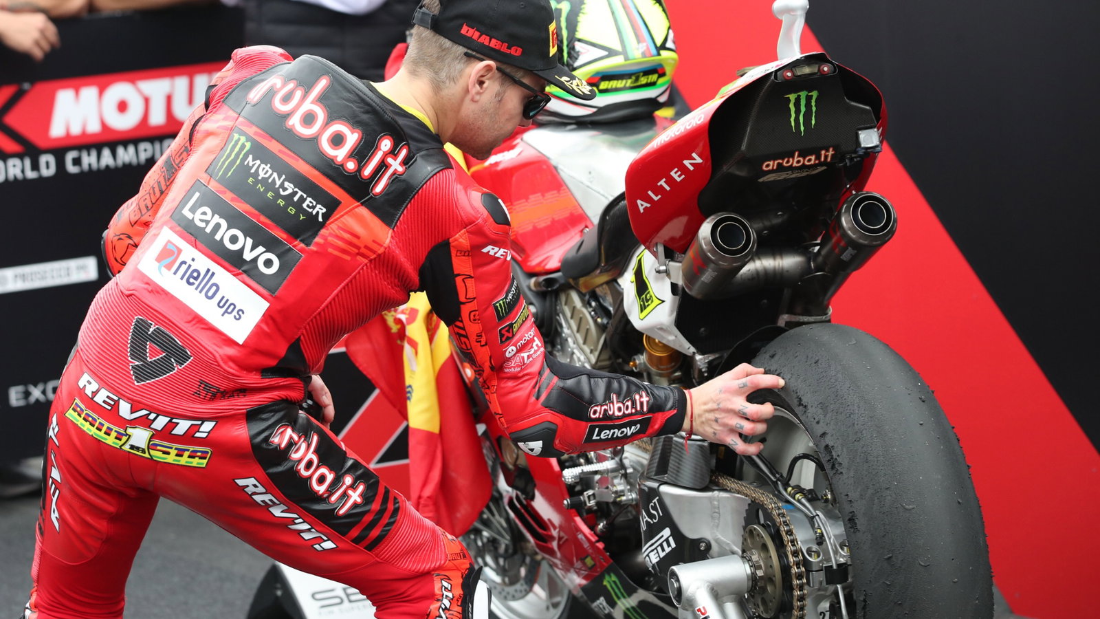 Alvaro Bautista, worn Pirelli tyre, race 2, Australian WorldSBK, 25 February