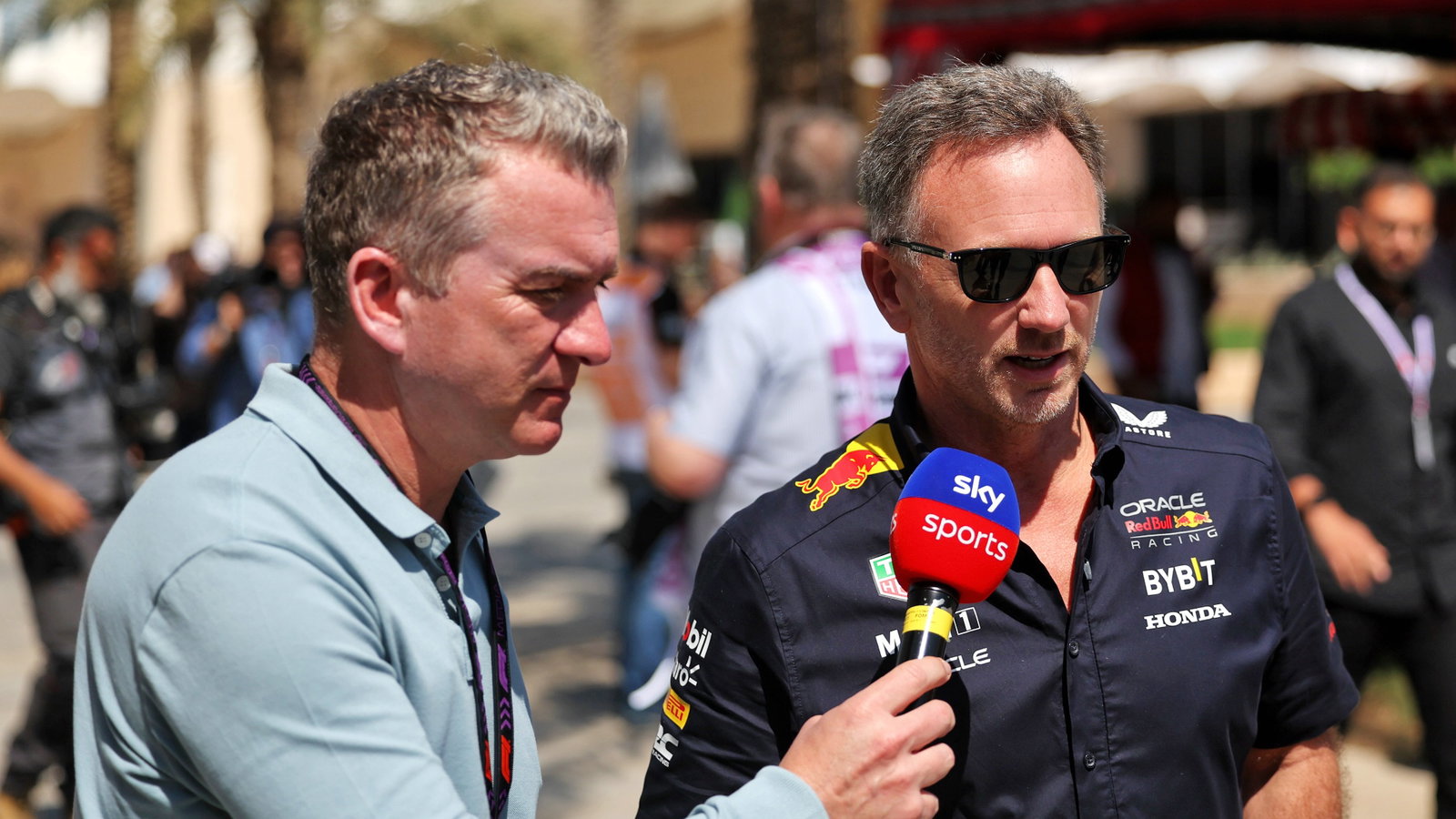 (L to R): Craig Slater (GBR) Sky Sports F1 Reporter with Christian Horner (GBR) Red Bull Racing Team Principal. Formula 1