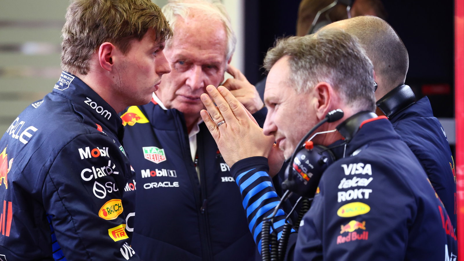 Max Verstappen (NLD) Red Bull Racing with Dr Helmut Marko (AUT) Red Bull Motorsport Consultant; Christian Horner (GBR) Red