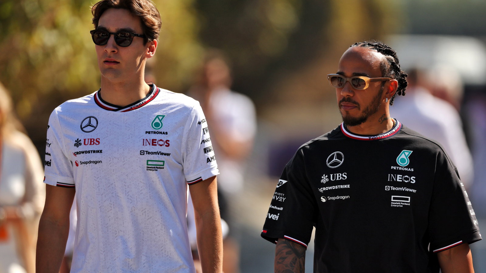 (L to R): George Russell (GBR) Mercedes AMG F1 with team mate Lewis Hamilton (GBR) Mercedes AMG F1. Formula 1 World