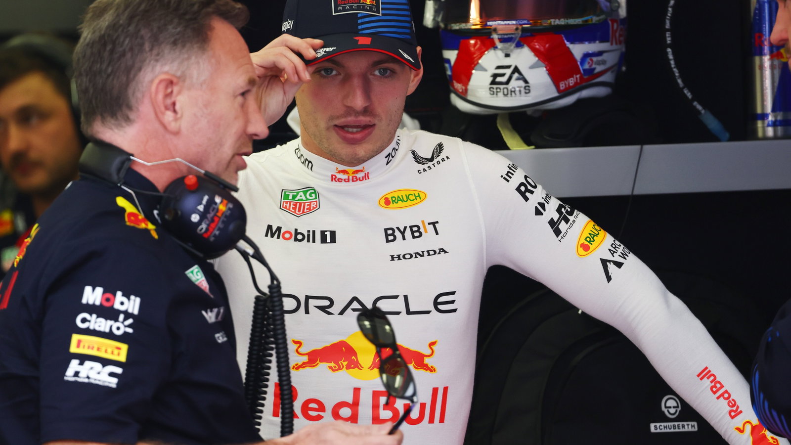 Max Verstappen (NLD) Red Bull Racing with Christian Horner (GBR) Red Bull Racing Team Principal. Formula 1 World