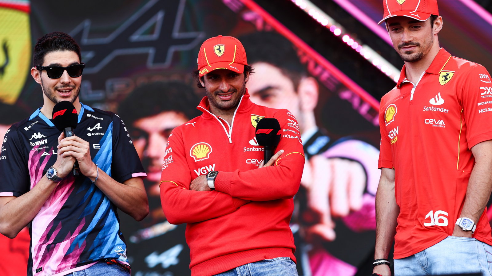 Esteban Ocon (FRA), Alpine F1 Team Carlos Sainz Jr (ESP), Scuderia Ferrari Charles Leclerc (FRA), Scuderia Ferrari Formula