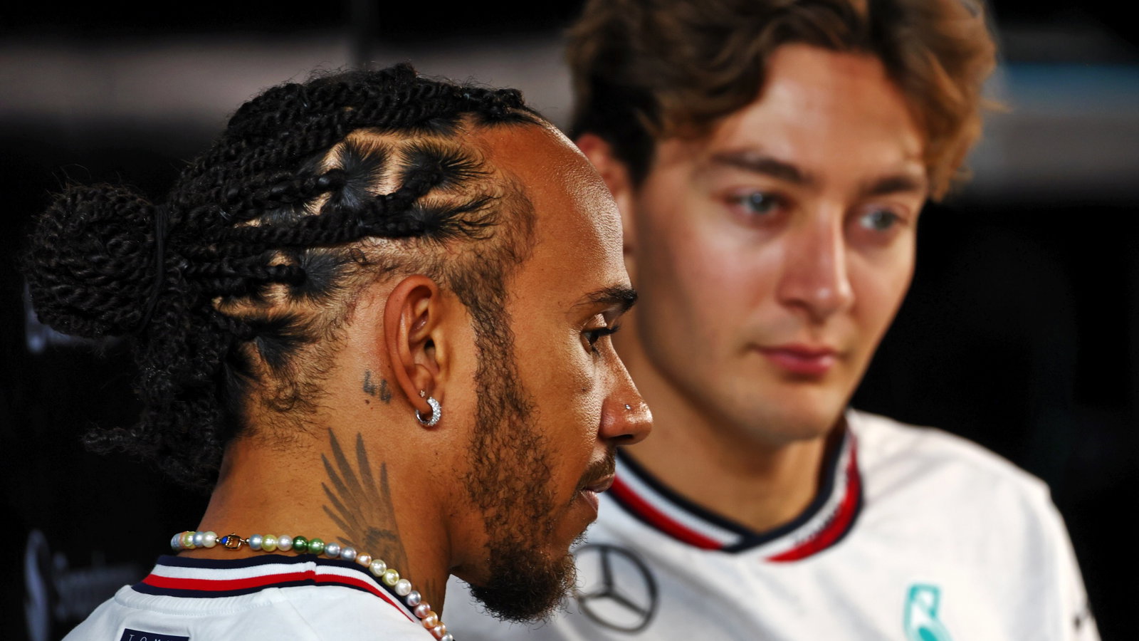 (L to R): Lewis Hamilton (GBR) Mercedes AMG F1 and George Russell (GBR) Mercedes AMG F1. Formula 1 World Championship, Rd