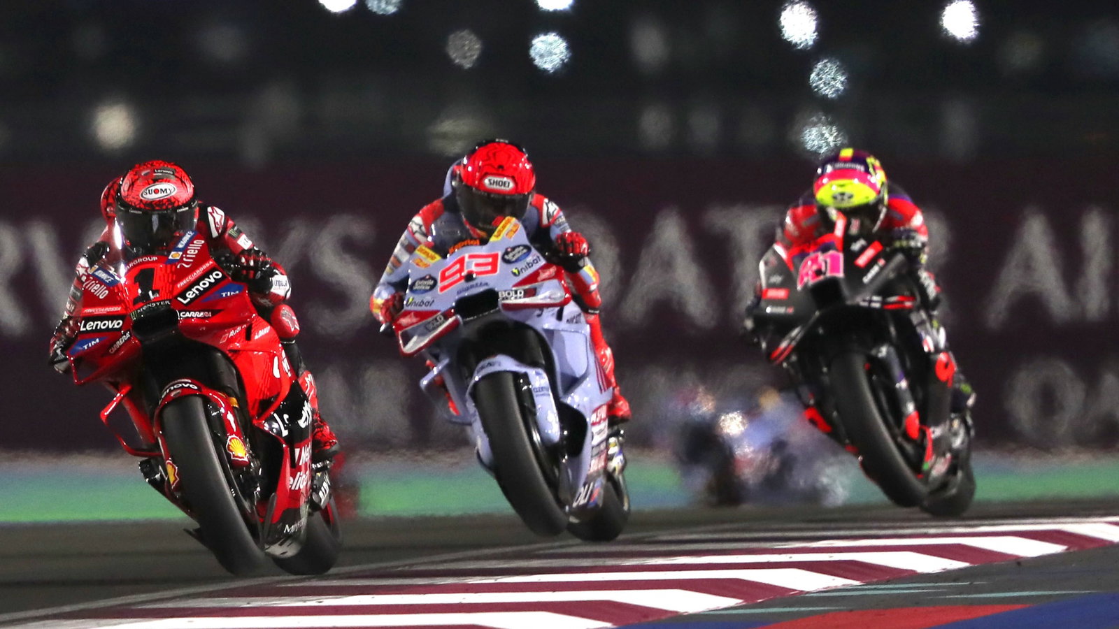 Francesco Bagnaia, Marc Marquez, Aleix Espargaro, Tissot Sprint Race, Qatar MotoGP, 9 March