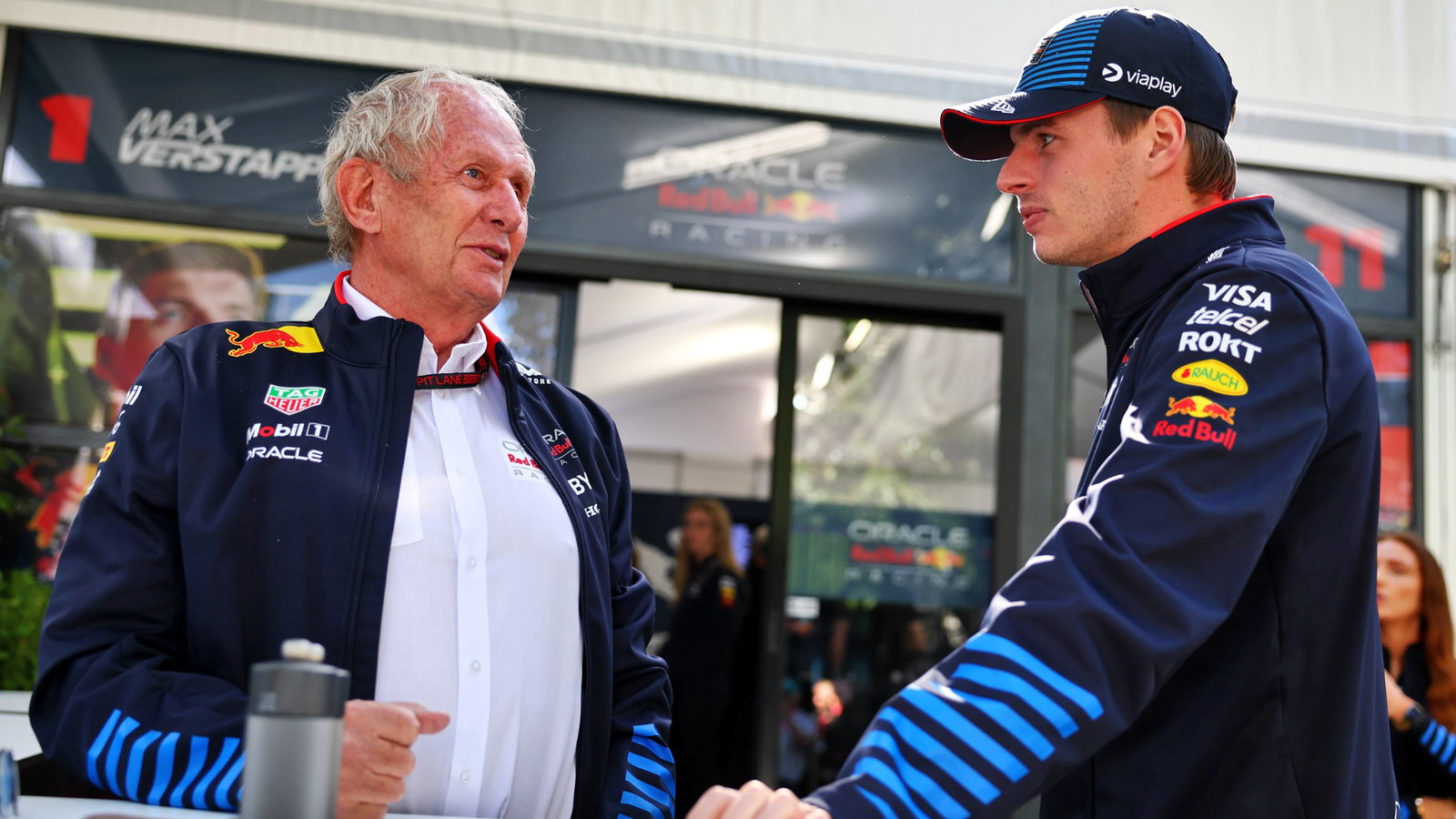 (L to R): Dr Helmut Marko (AUT) Red Bull Motorsport Consultant with Max Verstappen (NLD) Red Bull Racing. Formula 1 World