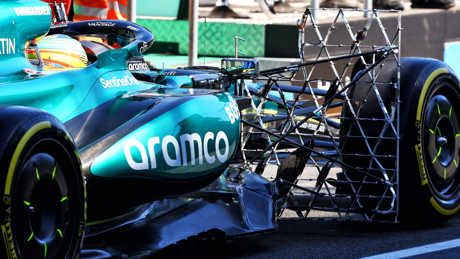 Fernando Alonso (ESP) Aston Martin F1 Team AMR24 with sensor equipment behind the front suspension. Formula 1 World