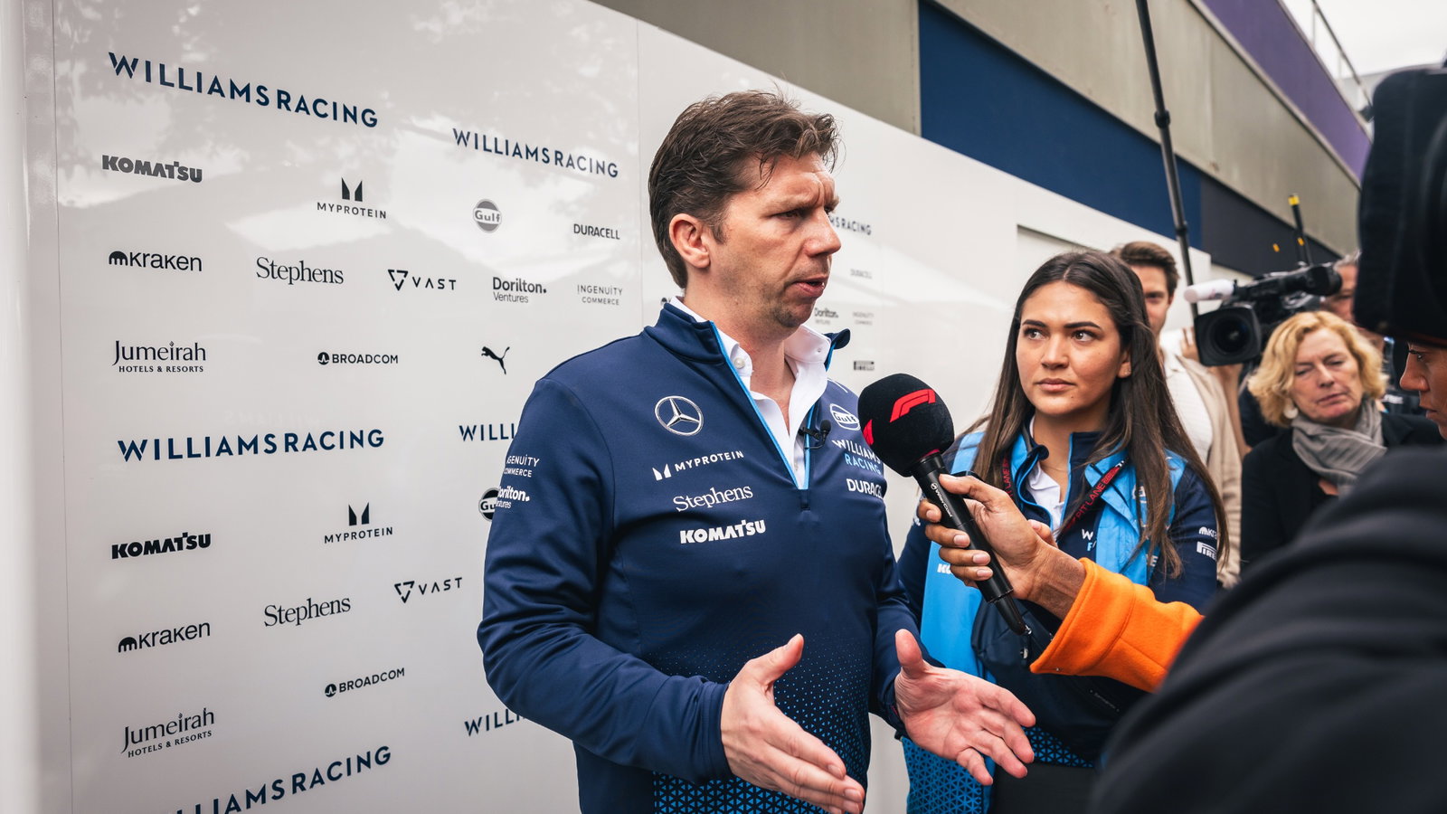 James Vowles (GBR) Williams Racing Team Principal with Lawrence Barretto (GBR) Formula 1 Senior Writer Editor. Formula 1