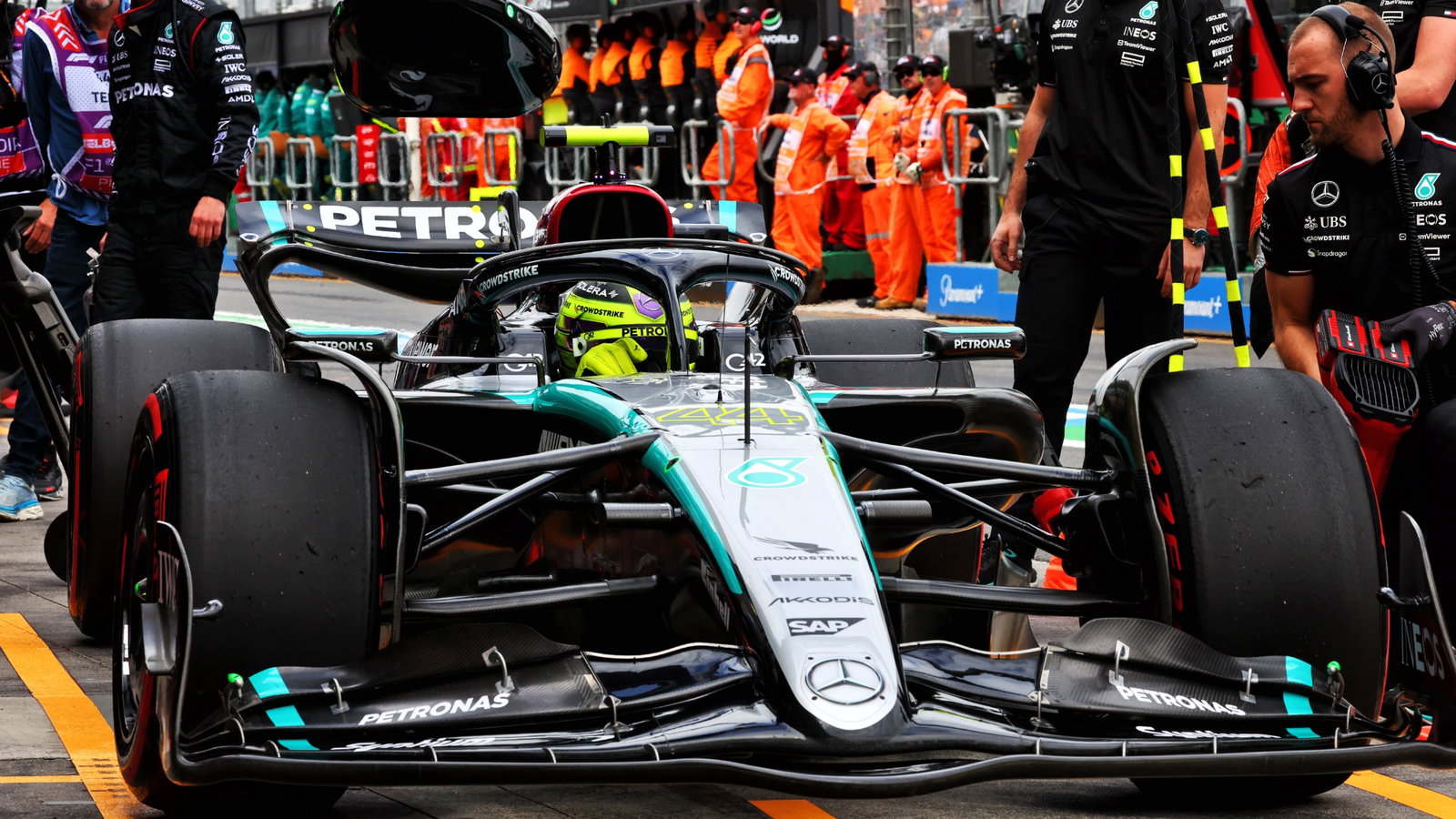 Lewis Hamilton (GBR) Mercedes AMG F1 W15 in the pits. Formula 1 World Championship, Rd 3, Australian Grand Prix, Albert