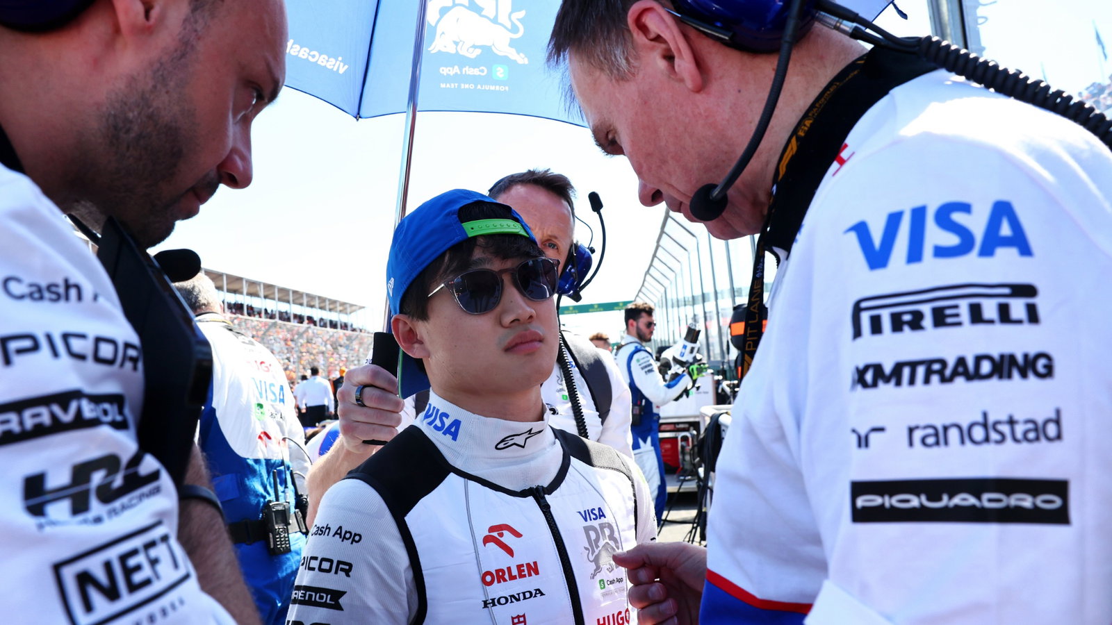 Yuki Tsunoda (JPN) RB with Alan Permane (GBR) RB Sporting Director on the grid. Formula 1 World Championship, Rd 3,