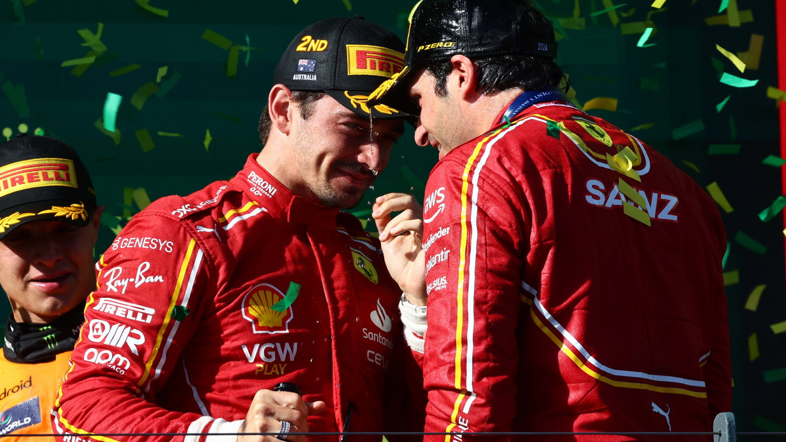 Charles Leclerc (MON) Ferrari SF-24 with 1st place Carlos Sainz Jr (ESP) Ferrari. Formula 1 World Championship, Rd 3,