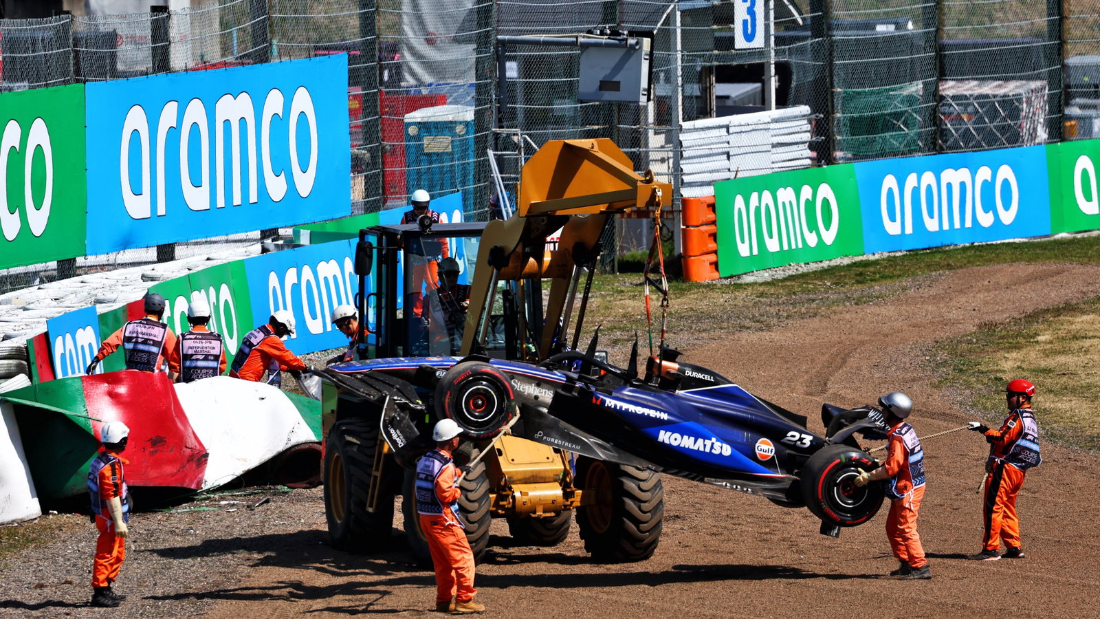 The Williams Racing FW46 of Alexander Albon (THA) Williams Racing is removed after he crashed out of the race. Formula 1