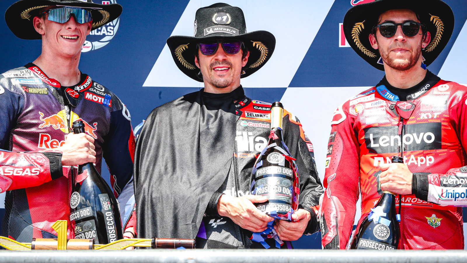 Maverick Vinales, Pedro Acosta, Enea Bastianini podium, MotoGP race, Grand Prix of the Americas, 14 April