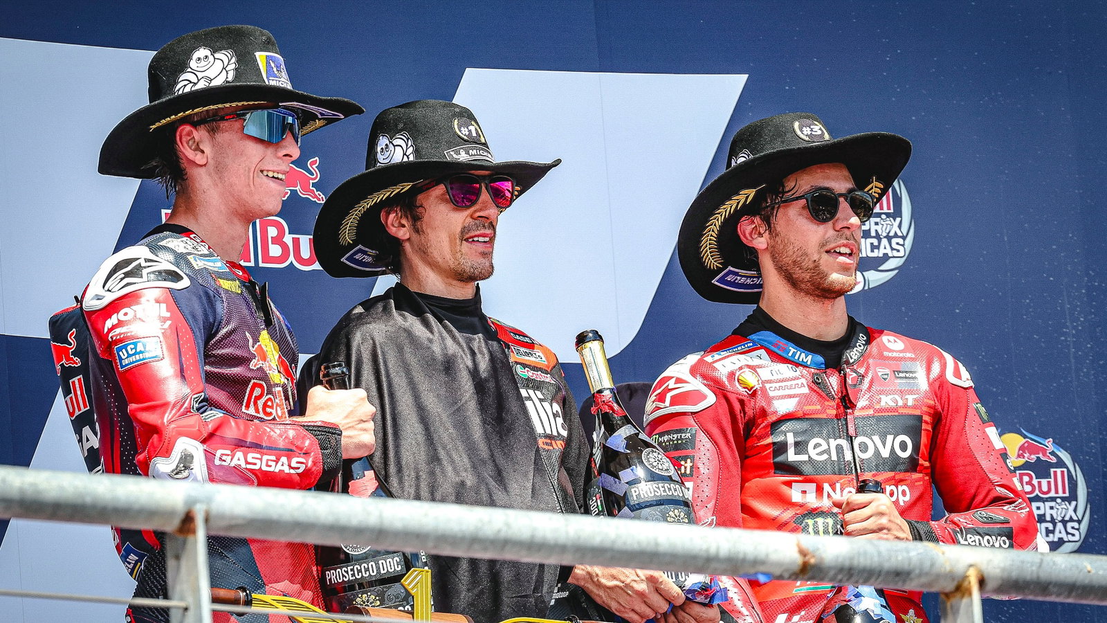 Maverick Vinales, Pedro Acosta, Enea Bastianini podium, MotoGP race, Grand Prix of the Americas, 14 April