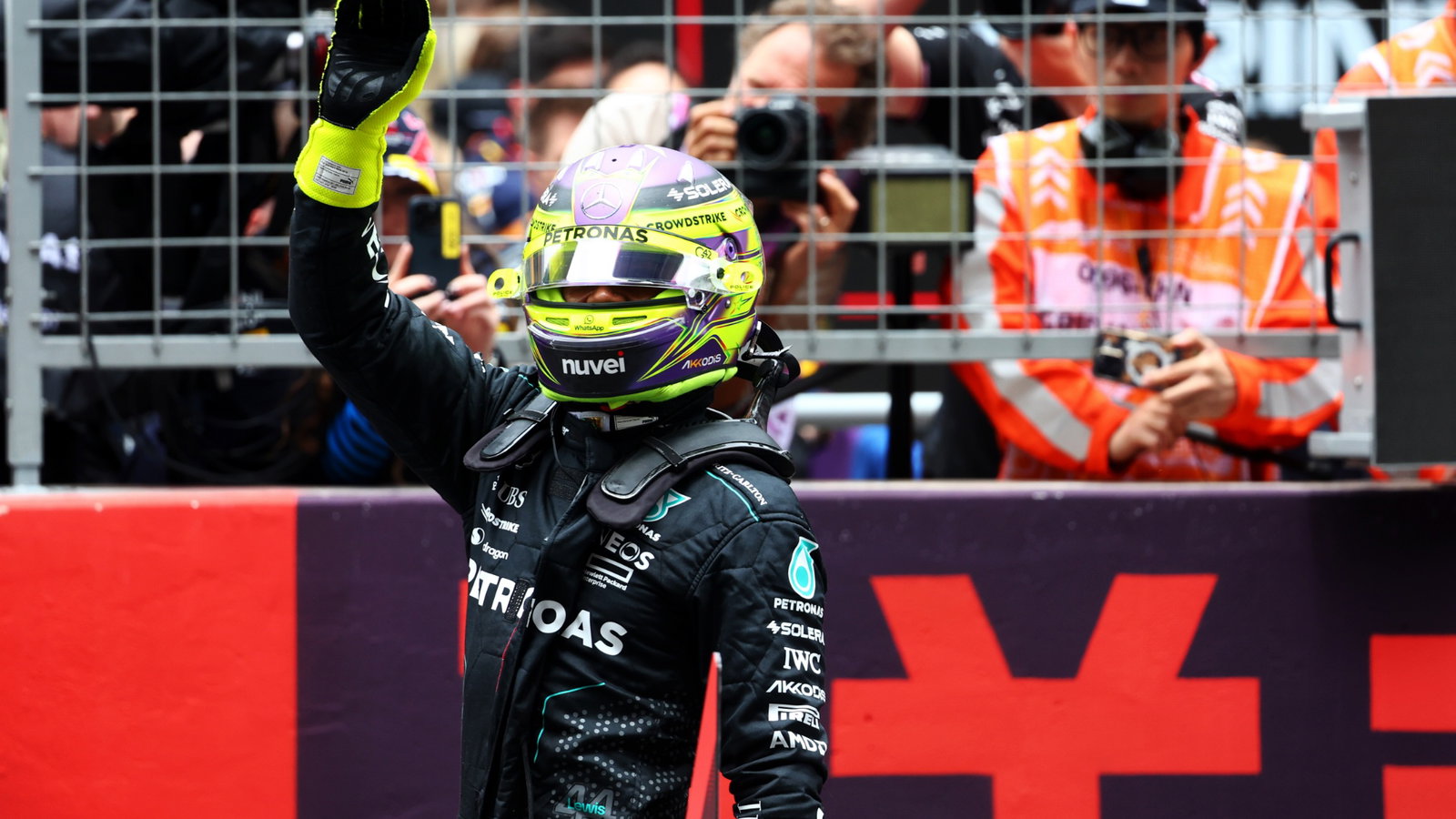 Lewis Hamilton (GBR) Mercedes AMG F1 celebrates his second position in Sprint parc ferme. Formula 1 World Championship, Rd