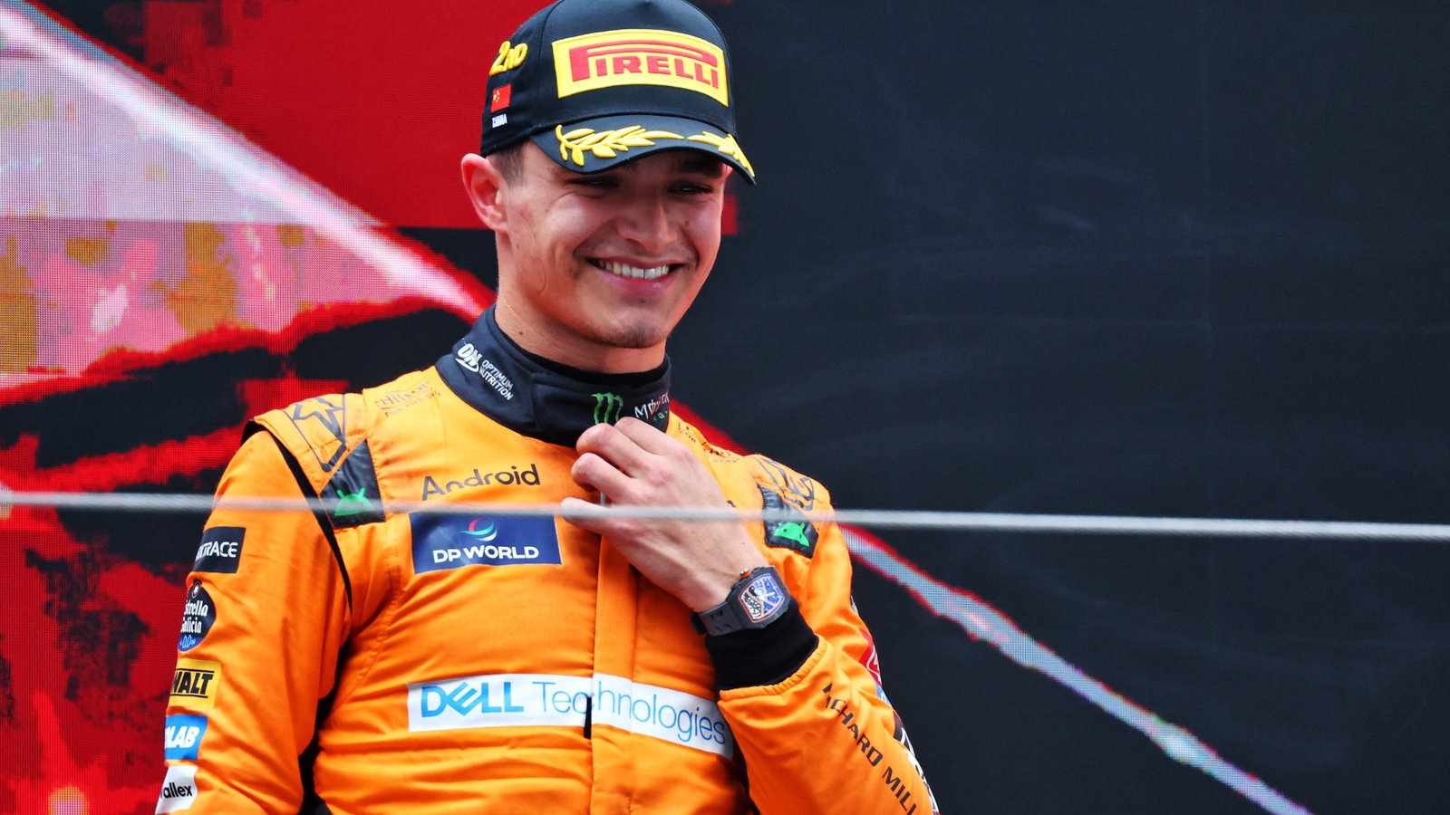 Lando Norris (GBR) McLaren celebrates his second position on the podium. Formula 1 World Championship, Rd 5, Chinese Grand