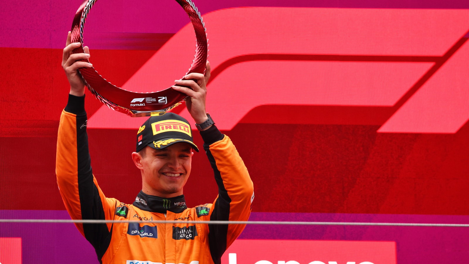 Lando Norris (GBR) McLaren celebrates his second position on the podium. Formula 1 World Championship, Rd 5, Chinese Grand