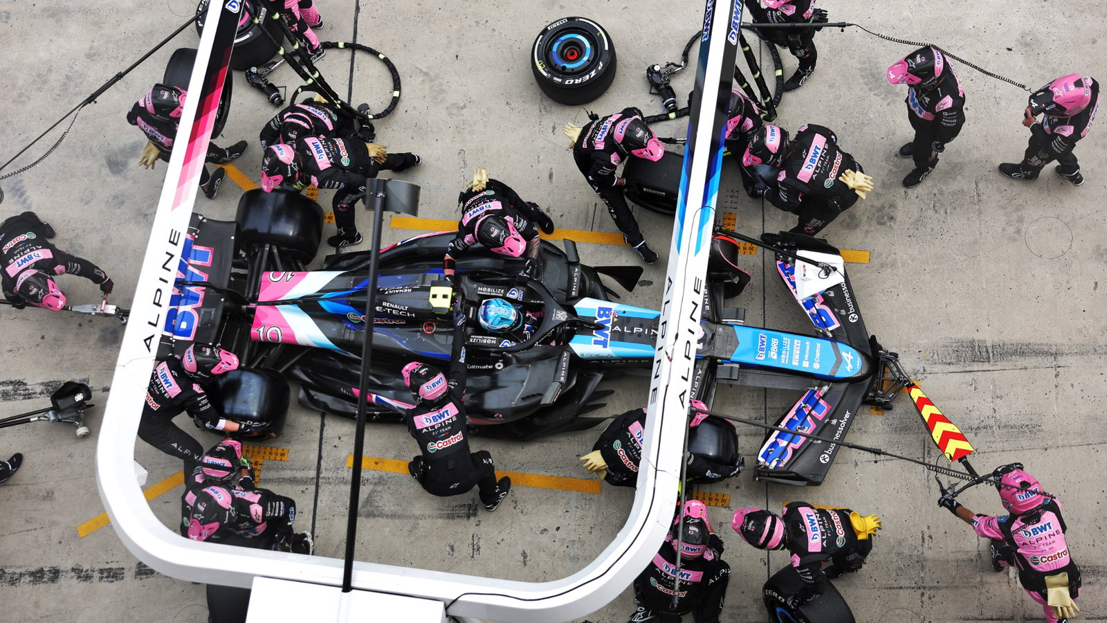 Pierre Gasly (FRA) Alpine F1 Team A524 makes a pit stop. Formula 1 World Championship, Rd 5, Chinese Grand Prix, Shanghai,