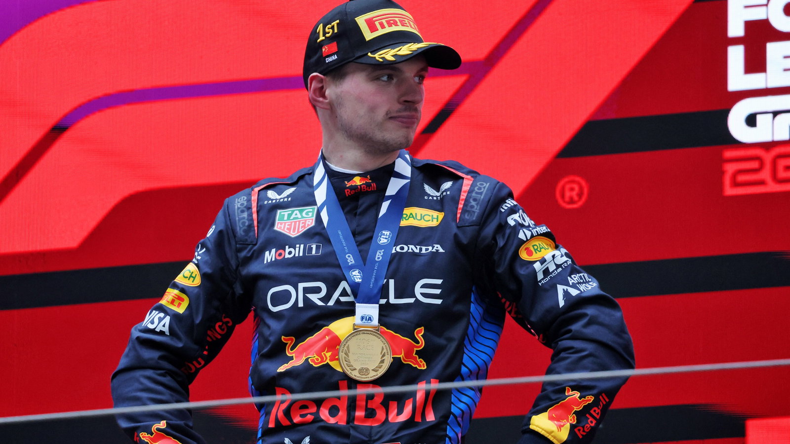Race winner Max Verstappen (NLD) Red Bull Racing celebrates on the podium. Formula 1 World Championship, Rd 5, Chinese