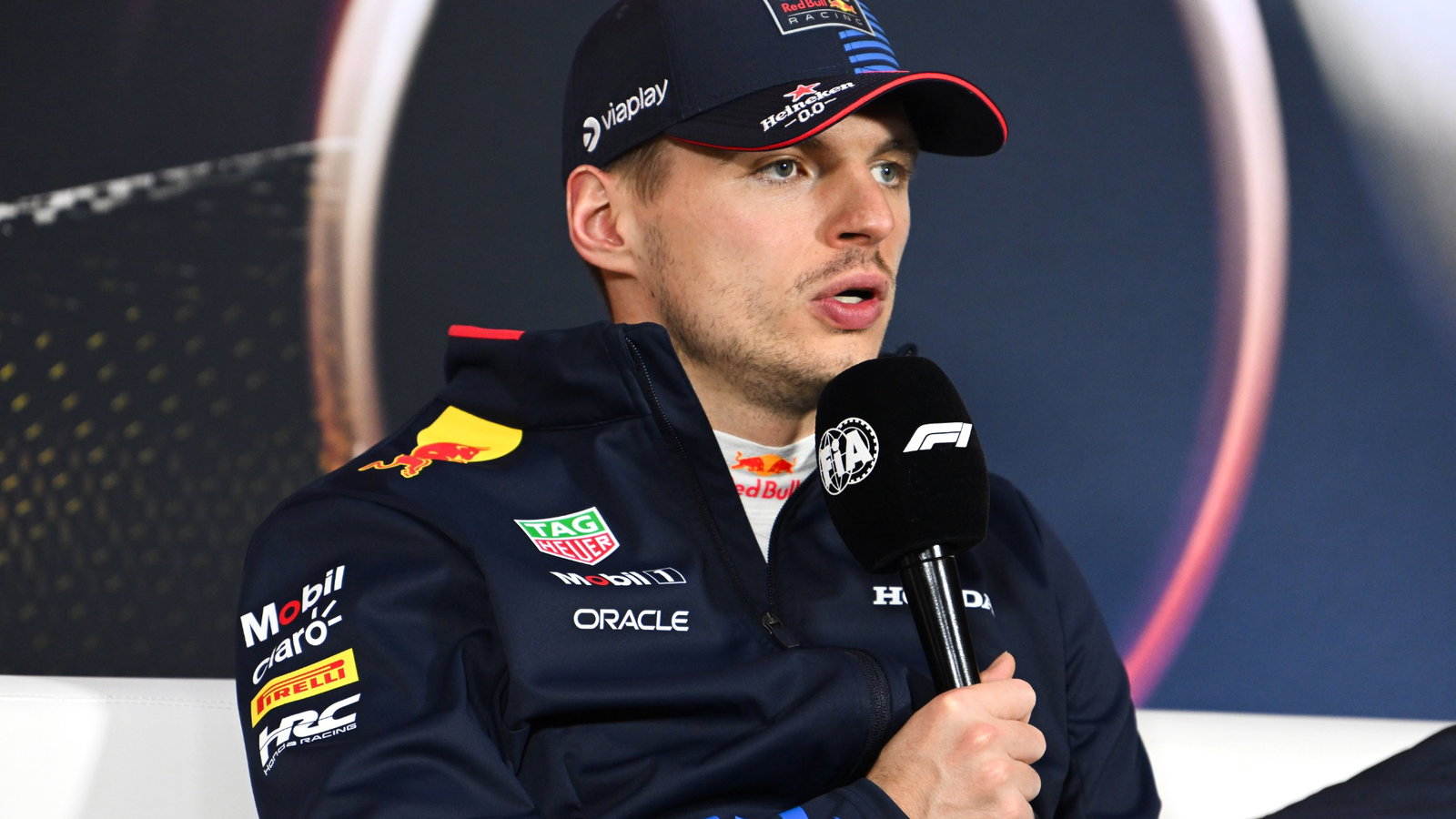 Max Verstappen (NLD) Red Bull Racing in the post race FIA Press Conference. Formula 1 World Championship, Rd 5, Chinese