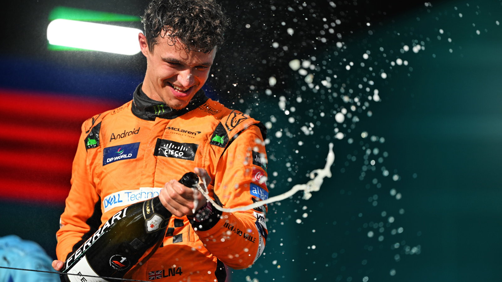 Race winner Lando Norris (GBR) McLaren celebrates on the podium. Formula 1 World Championship, Rd 6, Miami Grand Prix,