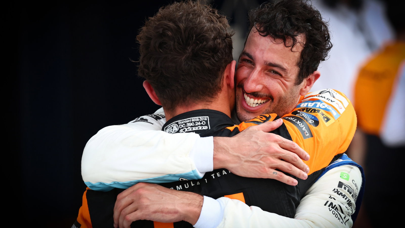 Race winner Lando Norris (GBR) McLaren celebrates in parc ferme with Daniel Ricciardo (AUS) RB. Formula 1 World