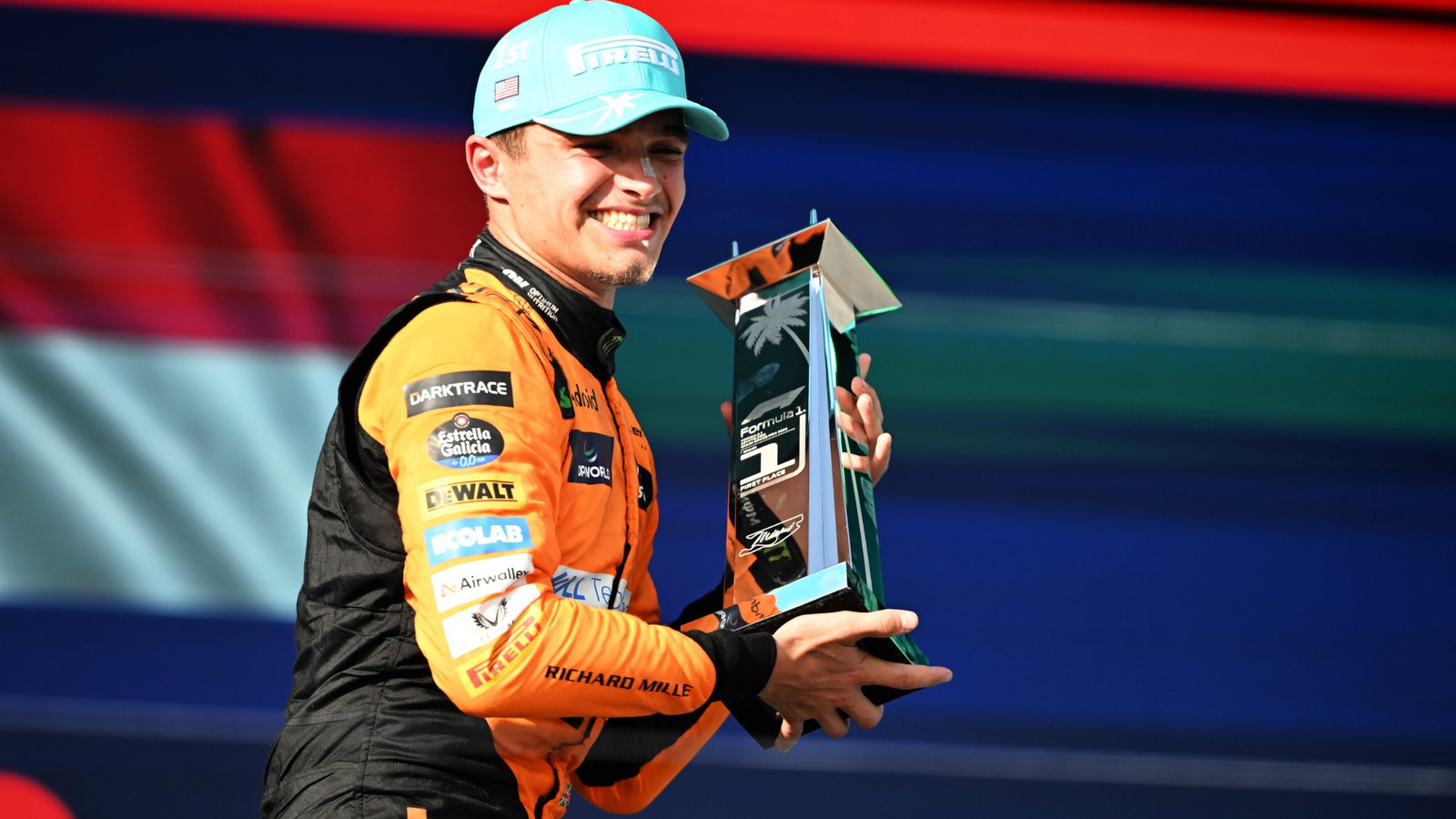 Race winner Lando Norris (GBR) McLaren celebrates on the podium. Formula 1 World Championship, Rd 6, Miami Grand Prix,