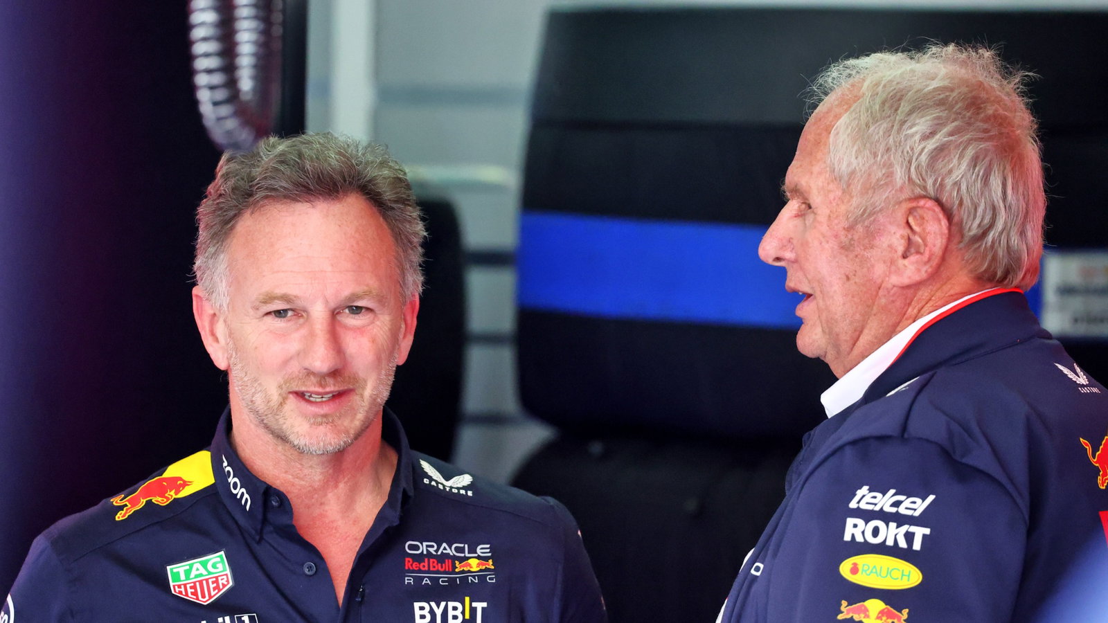 (L to R): Christian Horner (GBR) Red Bull Racing Team Principal with Dr Helmut Marko (AUT) Red Bull Motorsport Consultant.