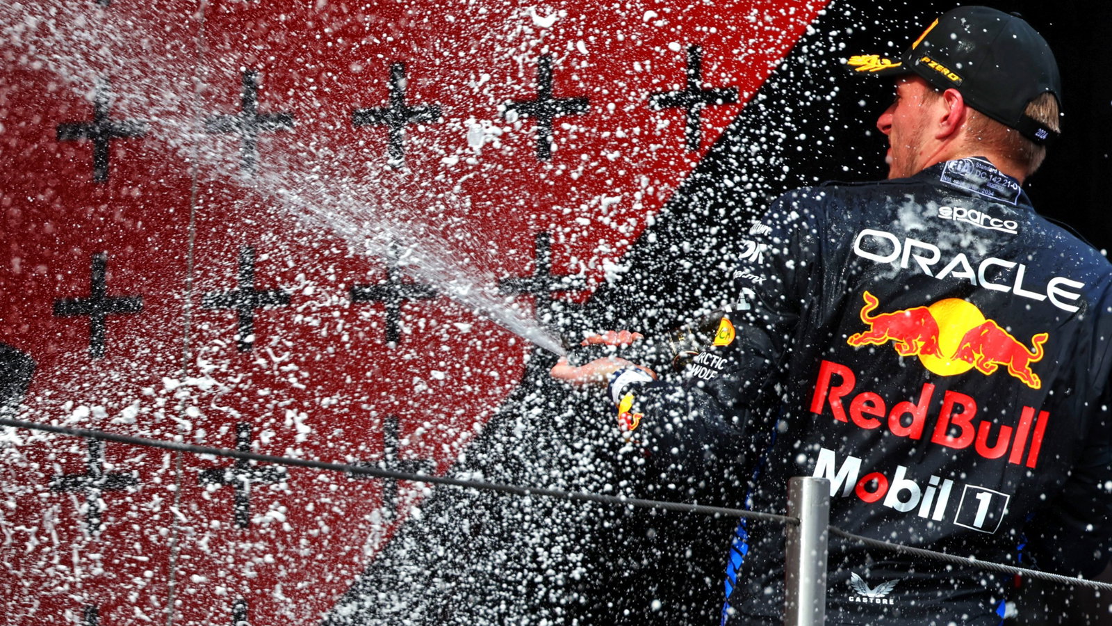 Race winner Max Verstappen (NLD) Red Bull Racing celebrates on the podium. Formula 1 World Championship, Rd 7, Emilia