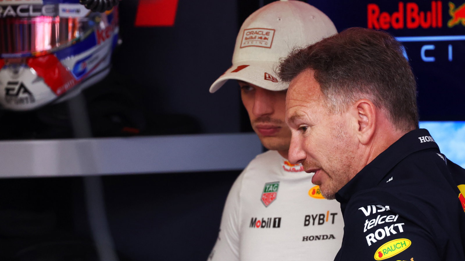 Christian Horner (GBR) Red Bull Racing Team Principal with Max Verstappen (NLD) Red Bull Racing. Formula 1 World