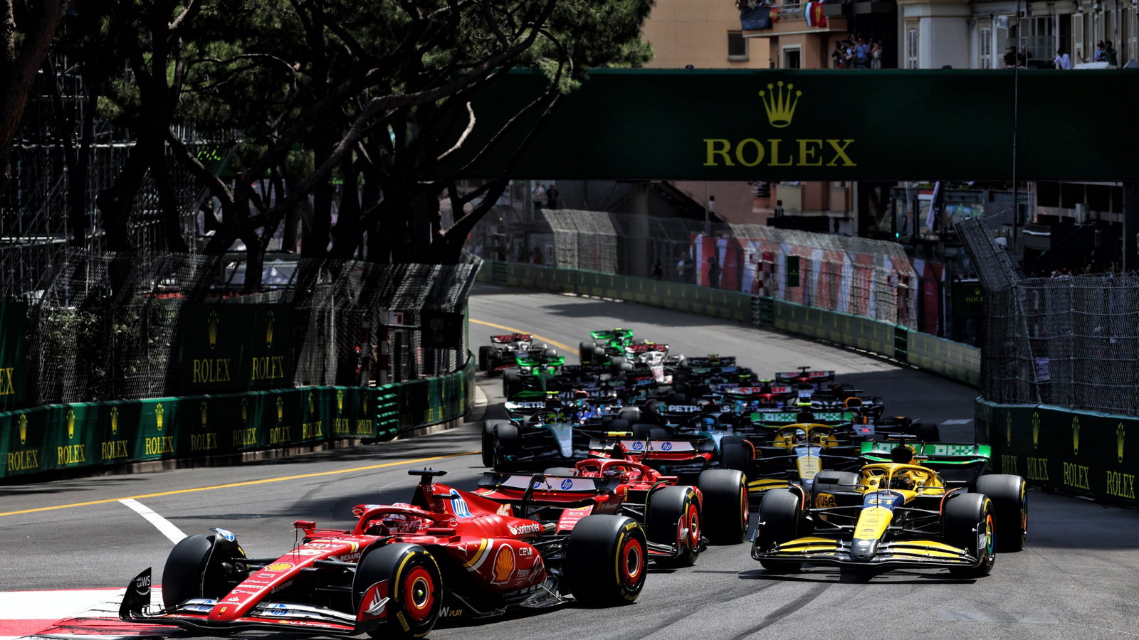 Charles Leclerc (MON) Ferrari SF-24 leads at the start of the race. Formula 1 World Championship, Rd 8, Monaco Grand Prix,