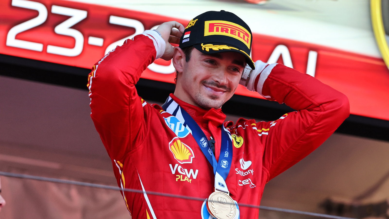 Race winner Charles Leclerc (MON) Ferrari celebrates on the podium. Formula 1 World Championship, Rd 8, Monaco Grand Prix,