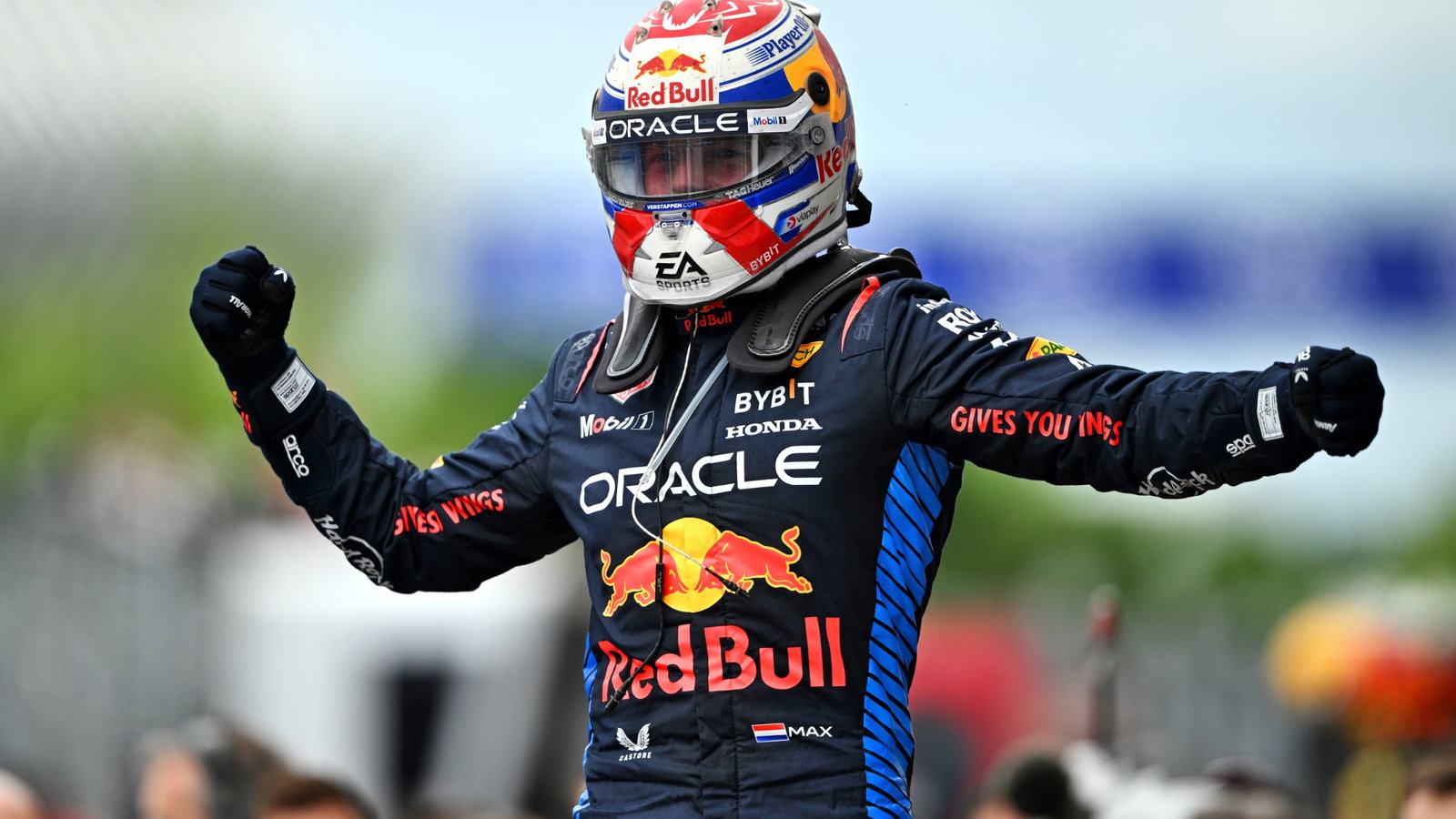 Race winner Max Verstappen (NLD) Red Bull Racing celebrates in parc ferme. Formula 1 World Championship, Rd 9, Canadian