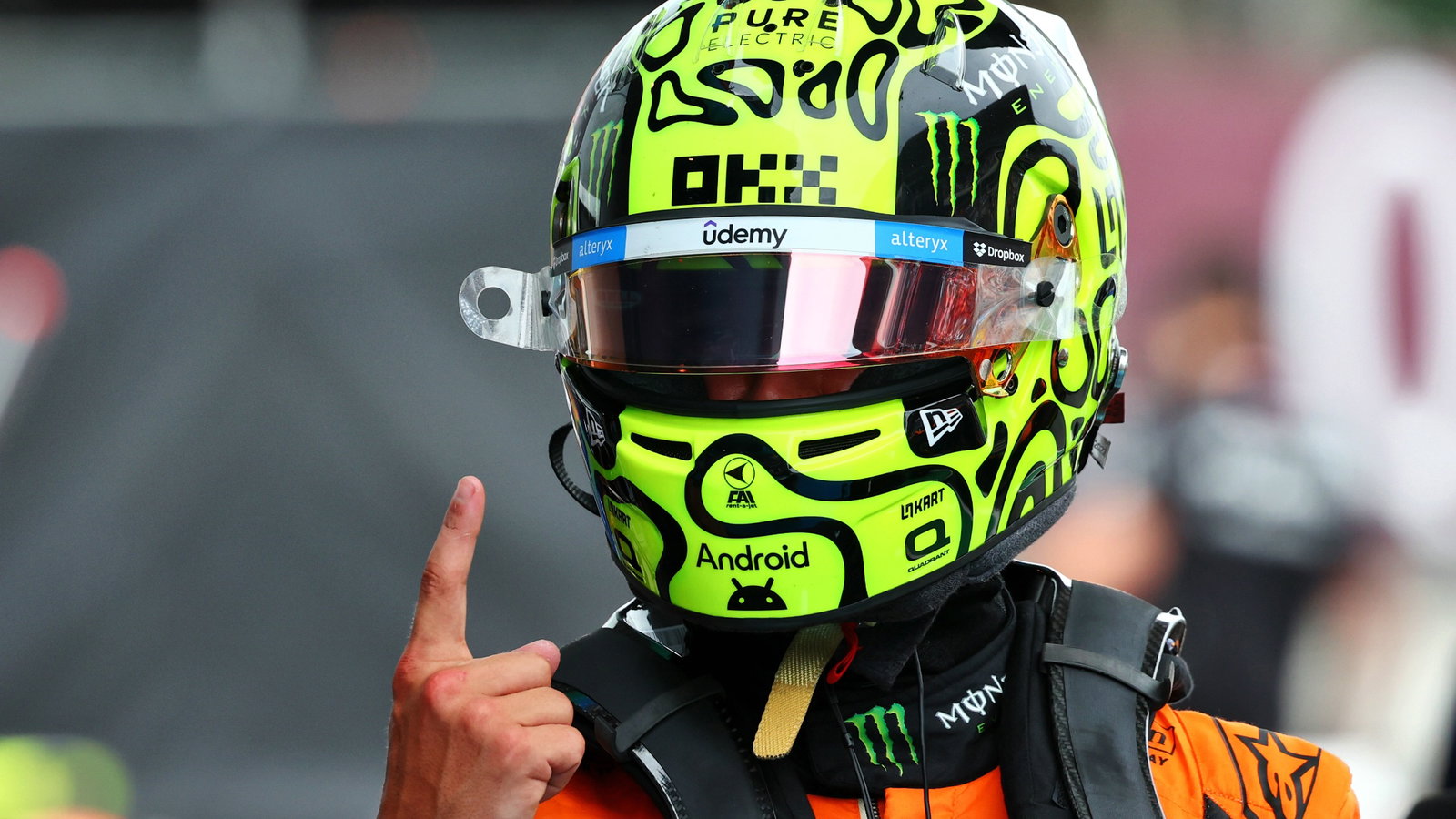 Lando Norris (GBR) McLaren celebrates his pole position in qualifying parc ferme. Formula 1 World Championship, Rd 10,