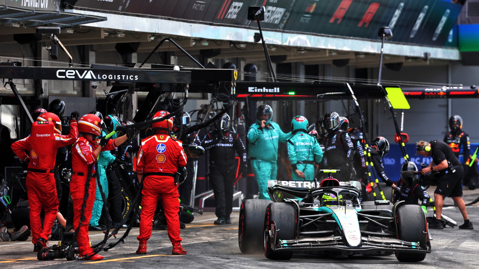 Lewis Hamilton (GBR) Mercedes AMG F1 W15 makes a pit stop. Formula 1 World Championship, Rd 10, Spanish Grand Prix,