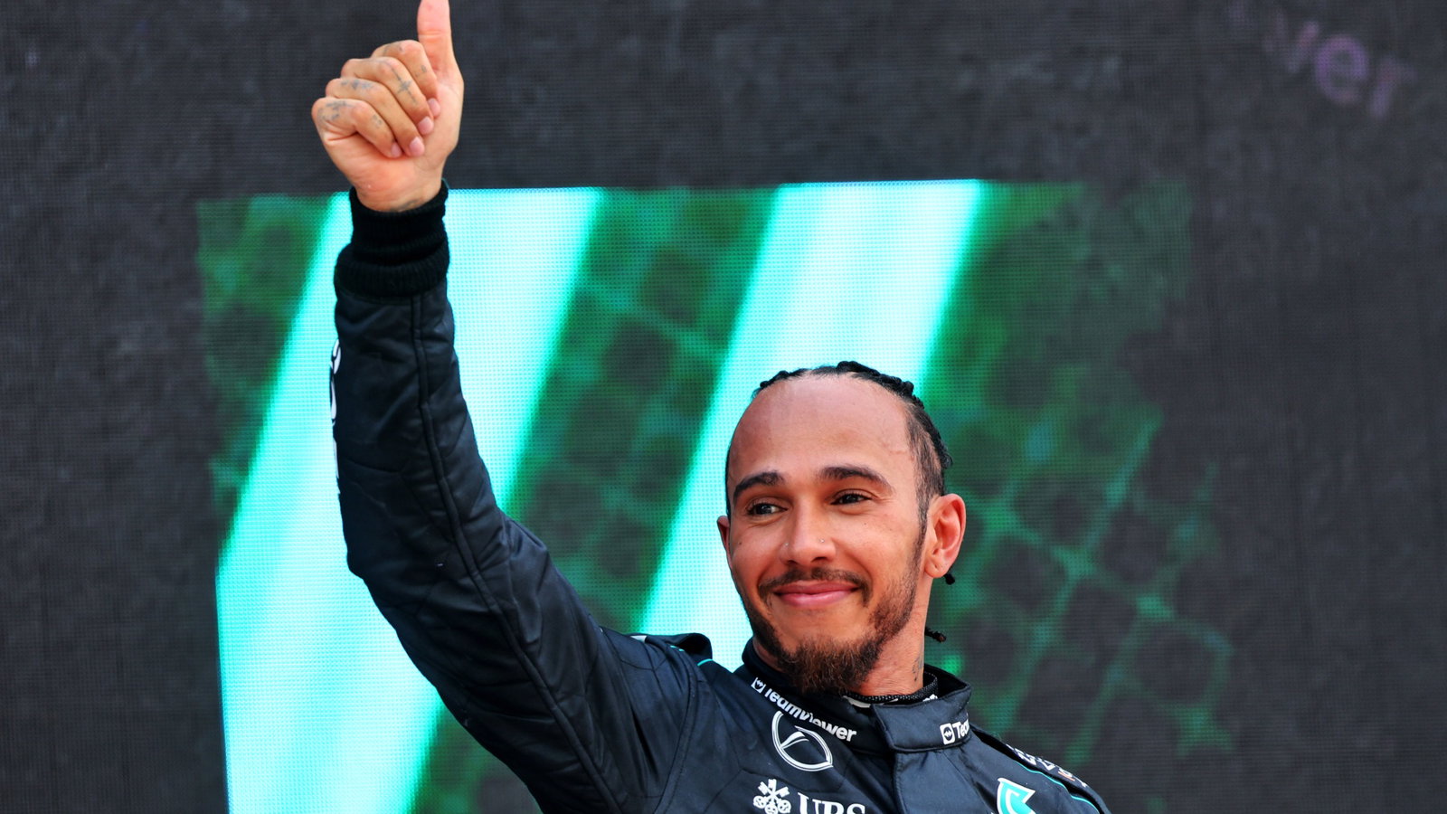 Lewis Hamilton (GBR) Mercedes AMG F1 celebrates his third position on the podium. Formula 1 World Championship, Rd 10,