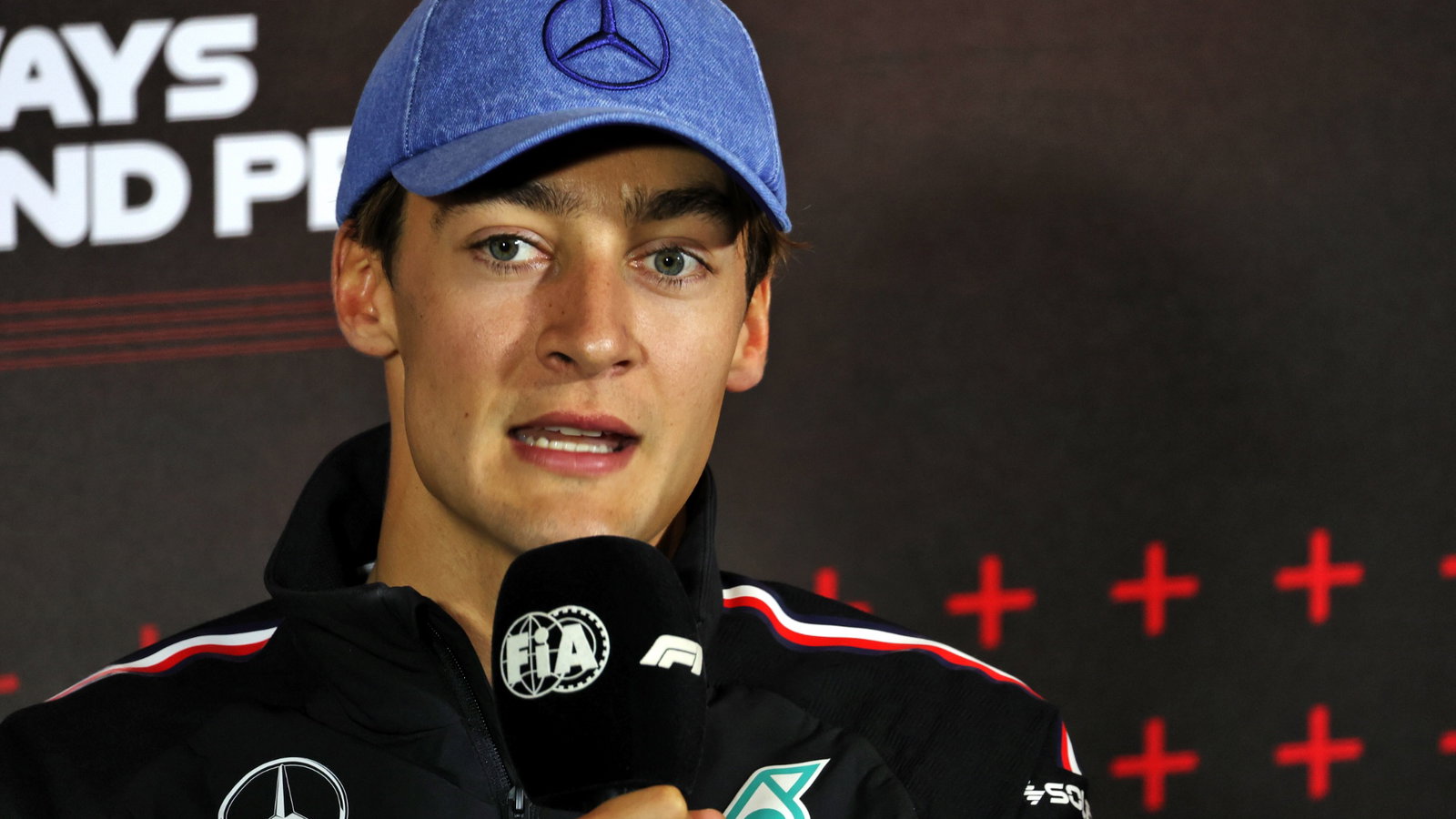 George Russell (GBR) Mercedes AMG F1 in the FIA Press Conference. Formula 1 World Championship, Rd 12, British Grand Prix,