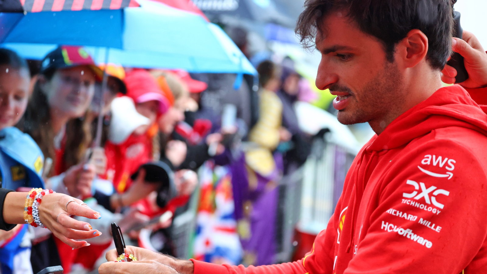 Carlos Sainz Jr (ESP) Ferrari with fans. Formula 1 World Championship, Rd 12, British Grand Prix, Silverstone, England,