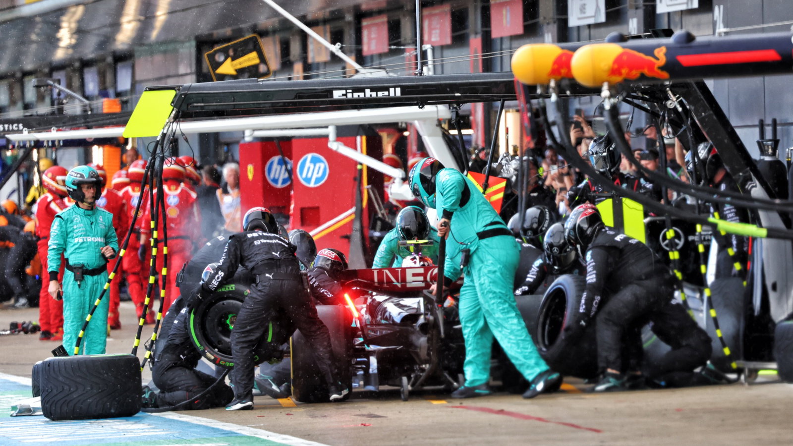 Lewis Hamilton (GBR) Mercedes AMG F1 W15 makes a pit stop. Formula 1 World Championship, Rd 12, British Grand Prix,